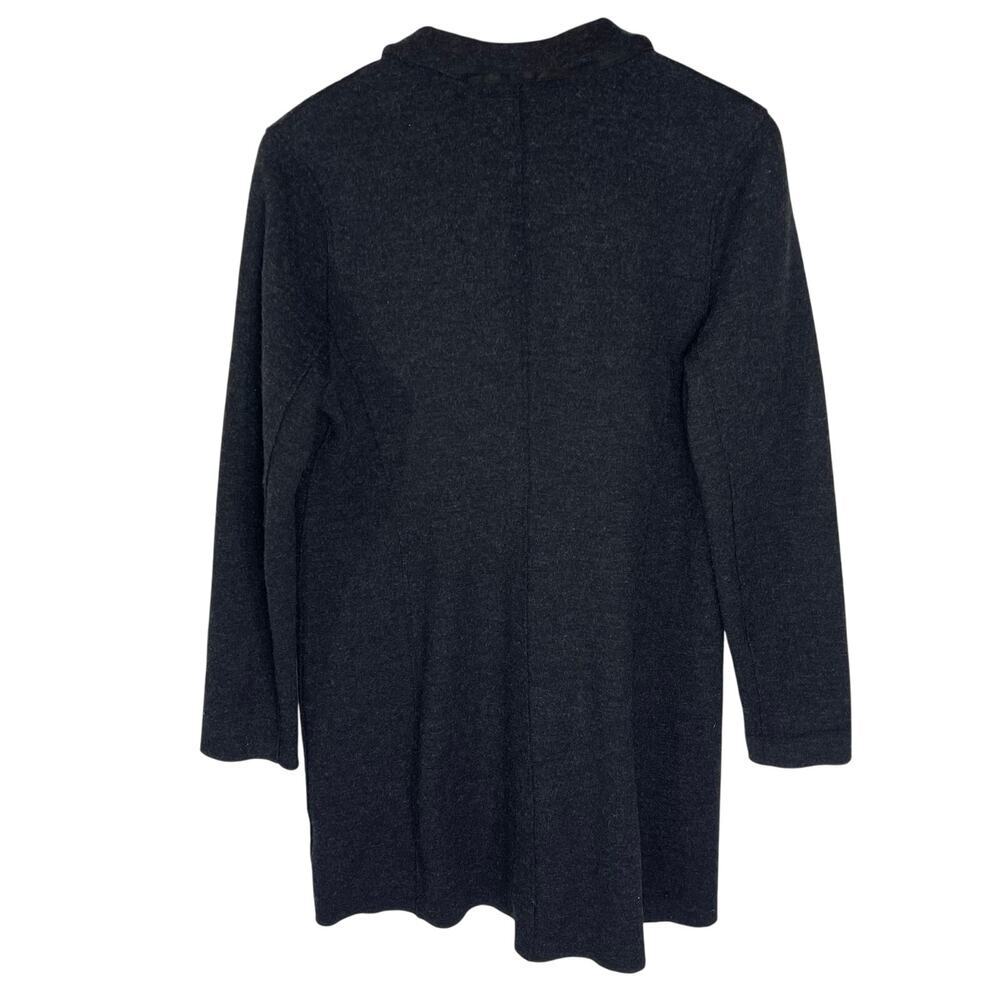 EILEEN FISHER Women’s Leather Trimmed Boiled Wool Double Button Trench - Picture 2 of 3